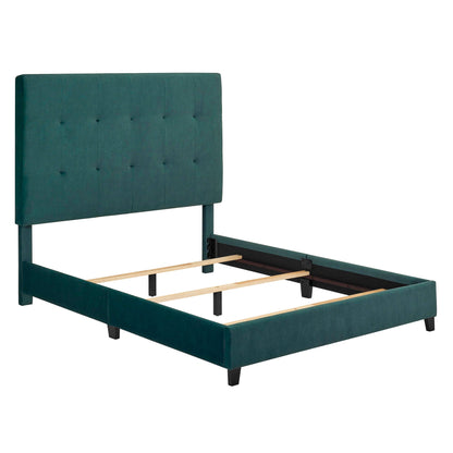 Tufted Upholstered Headboard Platform Bed with Padded Headboard - Queen, Beige or Dark Green