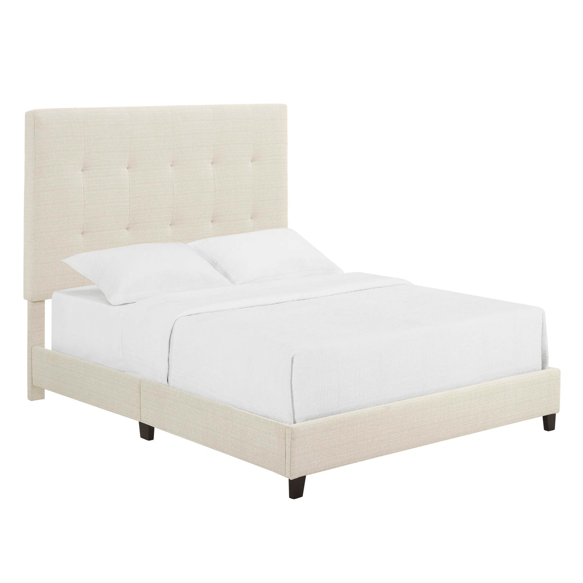 Tufted Upholstered Headboard Platform Bed with Padded Headboard - Queen, Beige or Dark Green