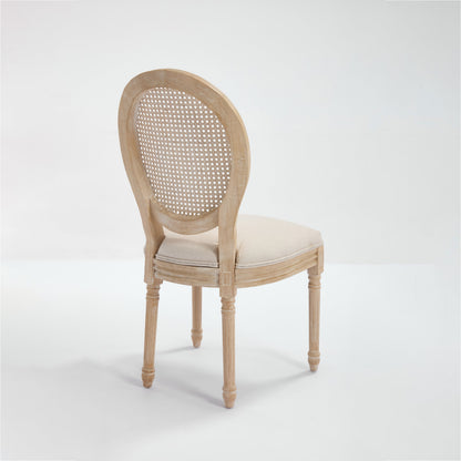 French Country Dining Chairs Set of 2 with Rattan Back - Beige Upholstery