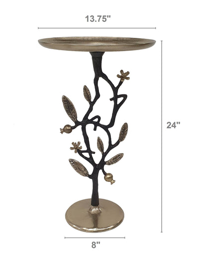 Black and Gold Aluminum Side Table with Pomegranate Design