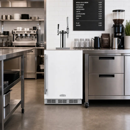 Summit Appliance 24-Inch Wide ADA-Height Coffee Kegerator with Dual Tap Tower, Flat and Nitro Dispense, White