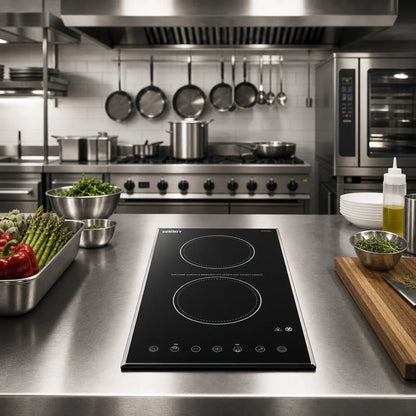 Summit Commercial CR2B15T1B 2-Burner Radiant Electric Built-In Cooktop, 1,200W Burners, Black Ceramic Glass, Digital Touch Controls