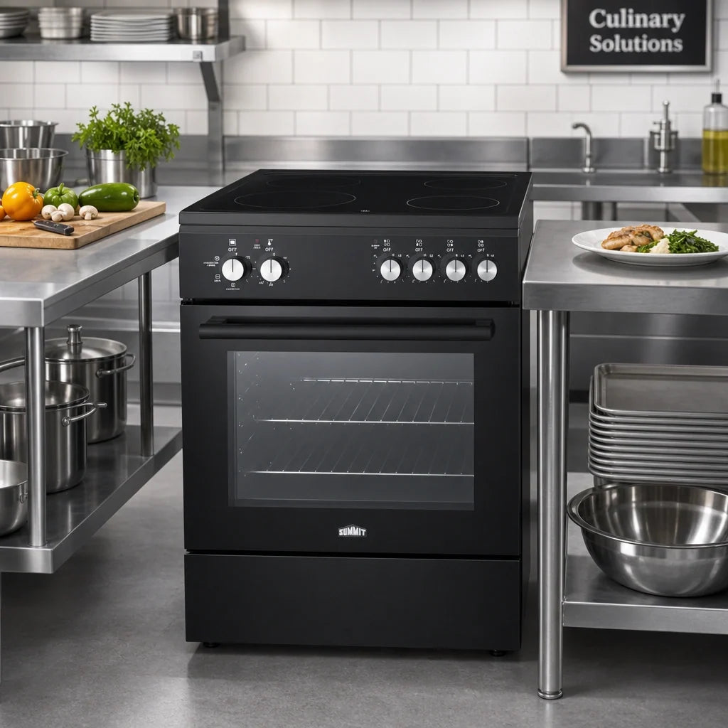 Summit Commercial Summit Appliance REXT24BL 24-Inch Black Smooth-Top Electric Convection Range with Ceramic Glass Cooktop
