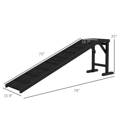 PawHut Dog Ramp for Bed, Pet Ramp for Dogs with Non-Slip Carpet and Top Platform, 74" x 16" x 25", Black