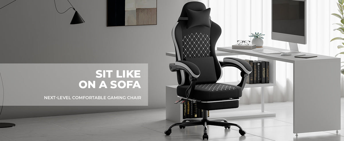Gaming Chair with Massage and Ergonomic Design - Black/White