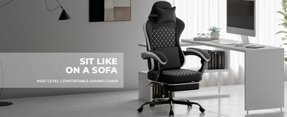 Gaming Chair with Massage and Ergonomic Design - Black/White