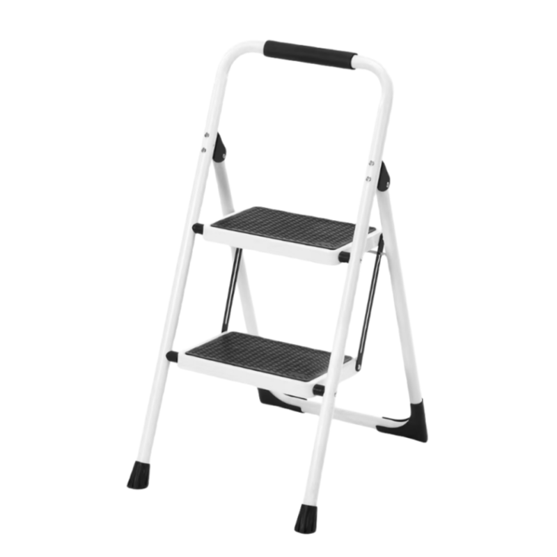 2 Step Ladder Folding Step Stool with Anti-Slip Wide Pedals - White PU