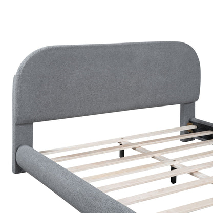 Upholstered Platform Bed with Curve-Shaped Frame - Teddy Fleece - Beige or Dark Gray