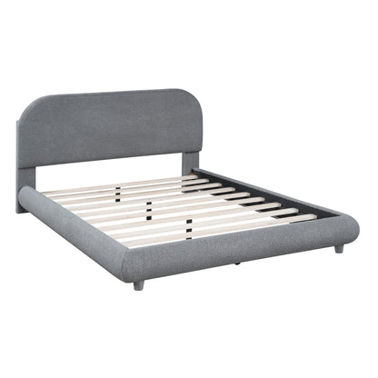 Upholstered Platform Bed with Curve-Shaped Frame - Teddy Fleece - Beige or Dark Gray