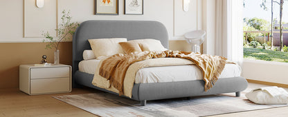 Upholstered Platform Bed with Curve-Shaped Frame - Teddy Fleece - Beige or Dark Gray