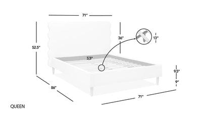 Modern Wavy Headboard Platform Bed with Upholstered Frame - White or Dark Green