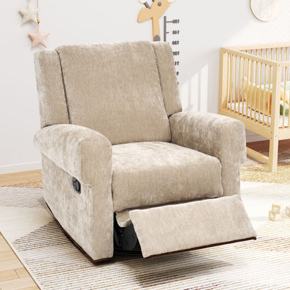Manual Recliner Chair with Swivel Rocker and Dual Recline - White or Light Brown