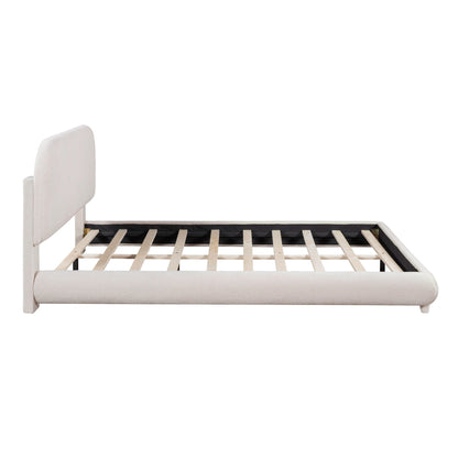 Upholstered Platform Bed with Curve-Shaped Frame - Teddy Fleece - Beige or Dark Gray