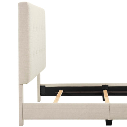 Tufted Upholstered Headboard Platform Bed with Padded Headboard - Queen, Beige or Dark Green