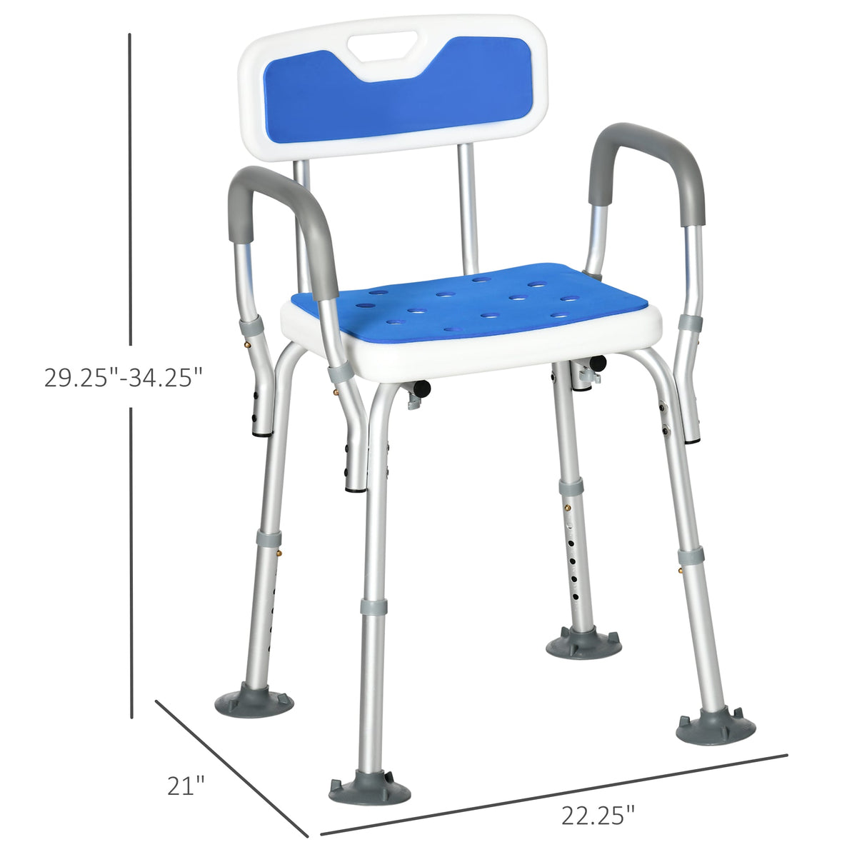 Padded Shower Chair with Arms and Adjustable Height - Aluminum