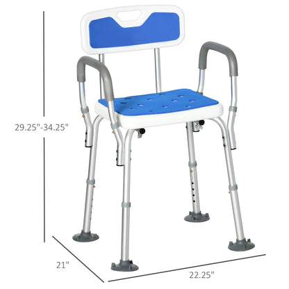 Padded Shower Chair with Arms and Adjustable Height - Aluminum