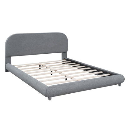 Upholstered Platform Bed with Curve-Shaped Frame - Teddy Fleece - Beige or Dark Gray