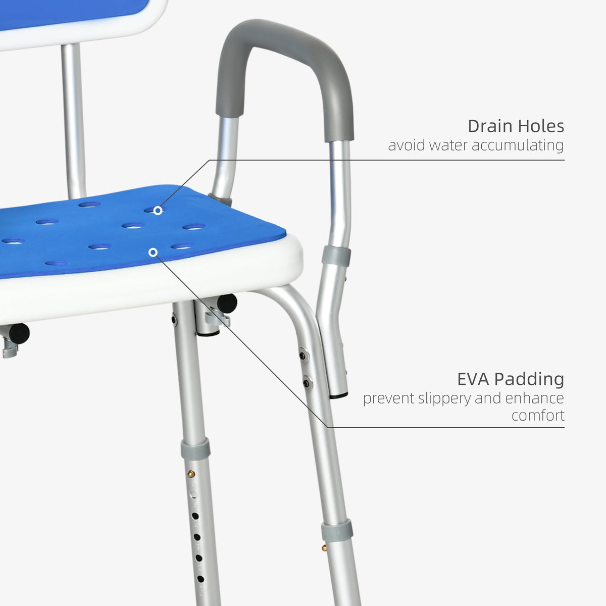 Padded Shower Chair with Arms and Adjustable Height - Aluminum