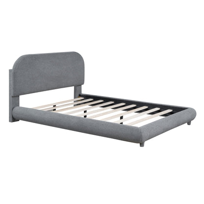 Upholstered Platform Bed with Curve-Shaped Frame - Teddy Fleece - Beige or Dark Gray