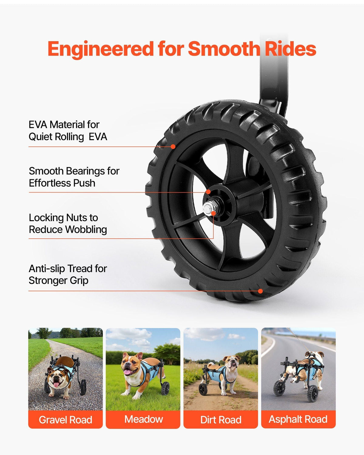 VEVOR Dog Wheelchair for Back Legs, Adjustable 2 Wheels Pet Wheelchair, Lightweight Dog Cart with Shock-Absorbing Wheels, Mobility Support Wheel Chair for Disabled Injured Dogs up to 33lbs, Medium