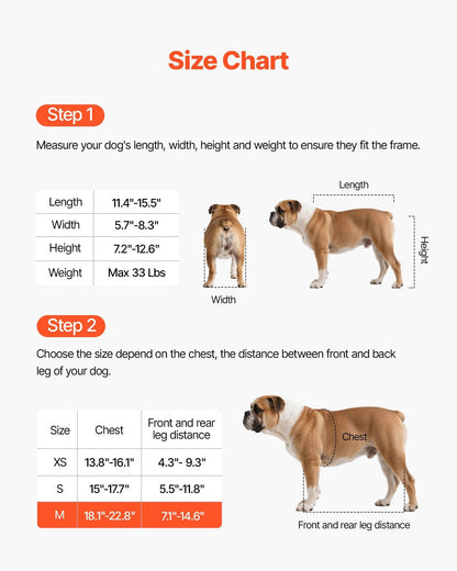 VEVOR Dog Wheelchair for Back Legs, Adjustable 2 Wheels Pet Wheelchair, Lightweight Dog Cart with Shock-Absorbing Wheels, Mobility Support Wheel Chair for Disabled Injured Dogs up to 33lbs, Medium