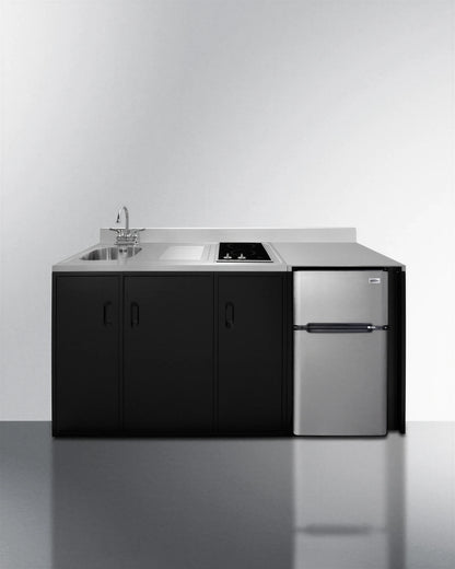 Summit Commercial Summit Appliance CK72ADASINKL ADA Counter-Height Kitchenette with 2-Burner Cooktop, Sink & 3.2 cu. ft. Refrigerator-Freezer