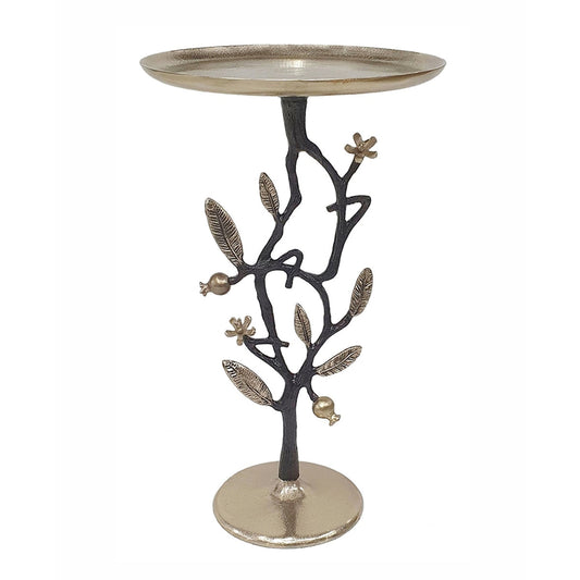 Black and Gold Aluminum Side Table with Pomegranate Design