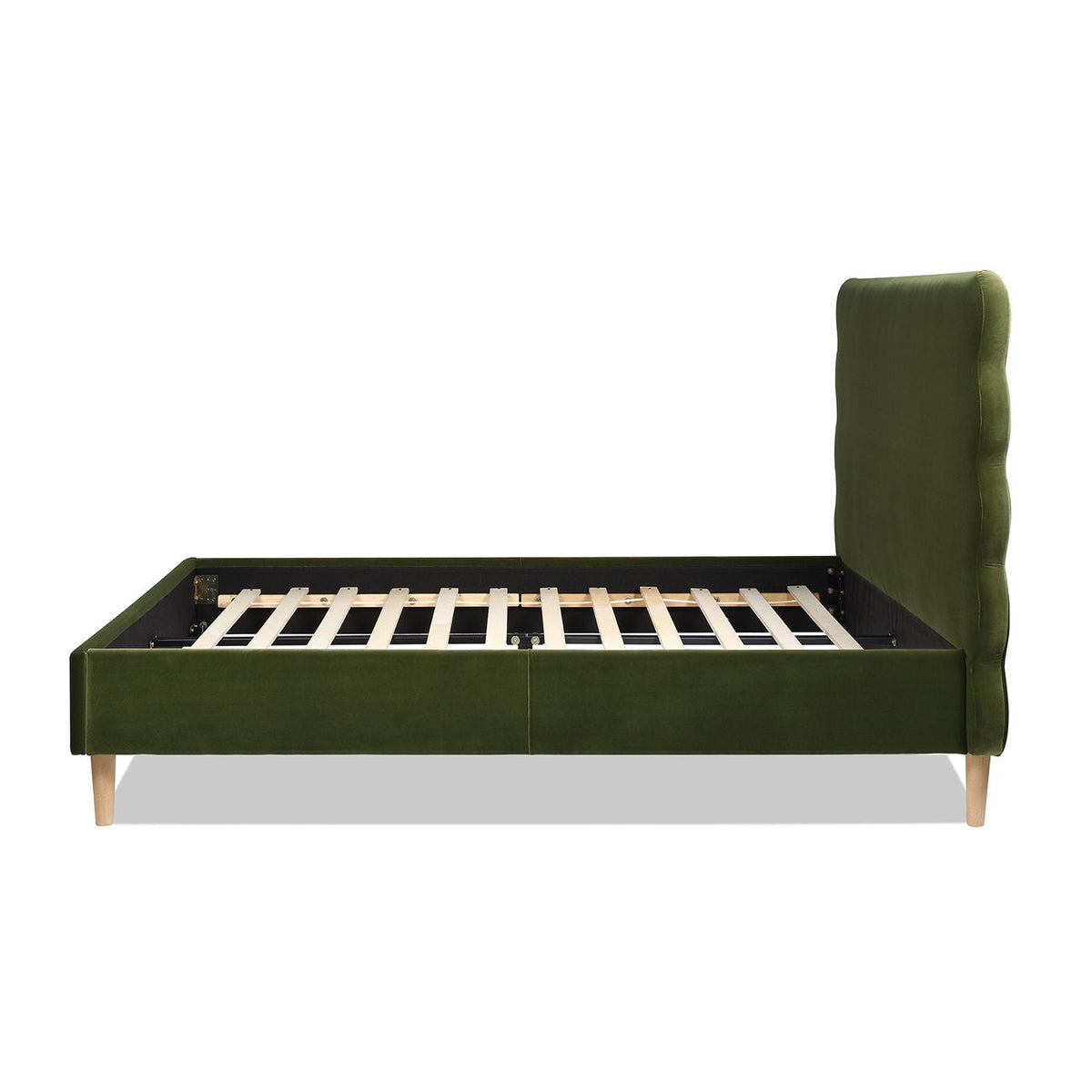 Modern Wavy Headboard Platform Bed with Upholstered Frame - White or Dark Green