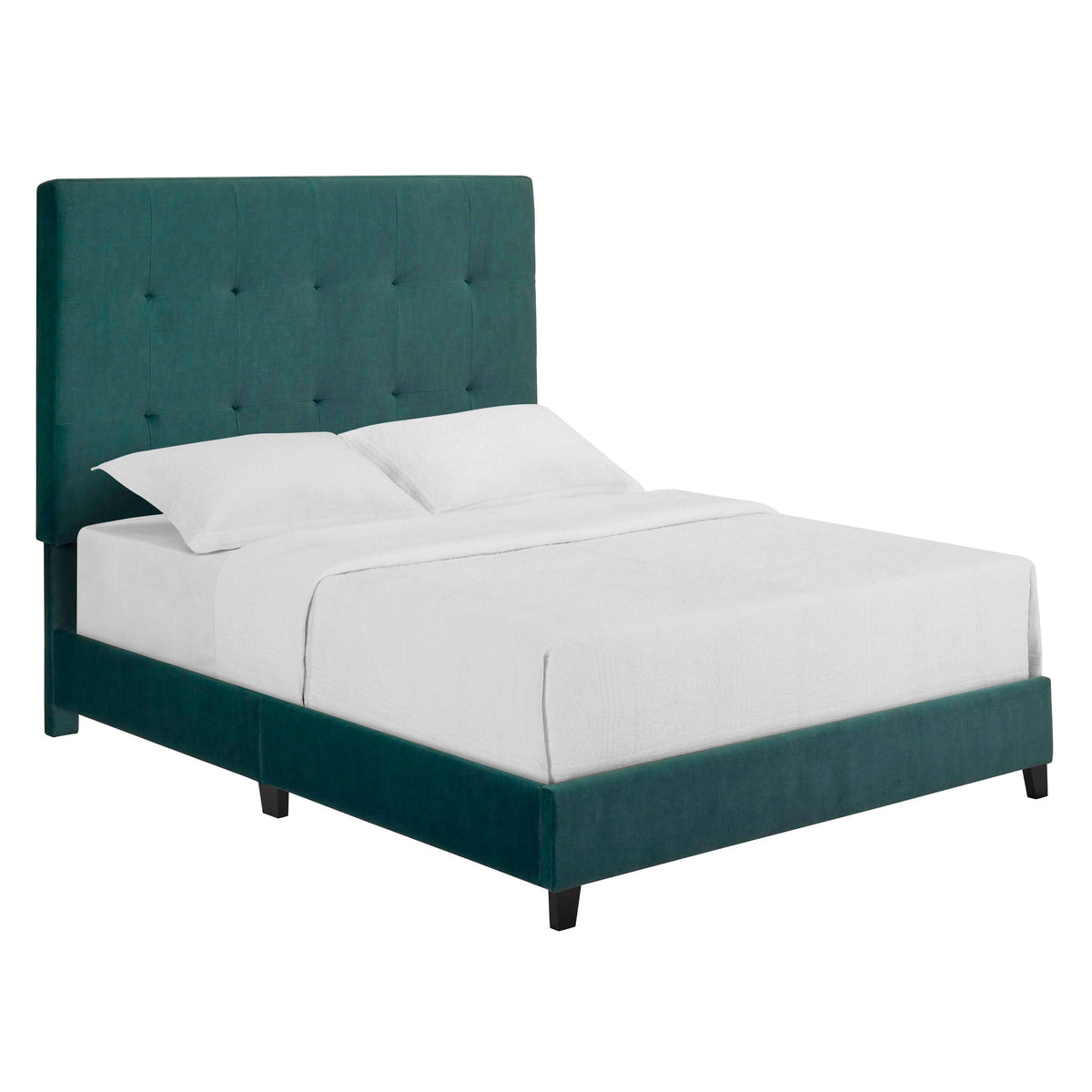 Tufted Upholstered Headboard Platform Bed with Padded Headboard - Queen, Beige or Dark Green