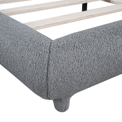 Upholstered Platform Bed with Curve-Shaped Frame - Teddy Fleece - Beige or Dark Gray