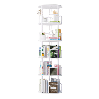 Rotating Bookshelf Tower 5 Tier Spinning 360 Degree Revolving Storage Shelf - Wood & Iron