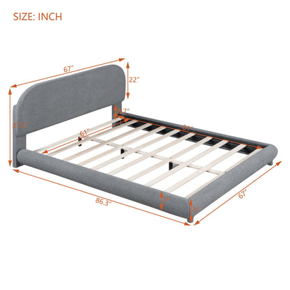 Upholstered Platform Bed with Curve-Shaped Frame - Teddy Fleece - Beige or Dark Gray