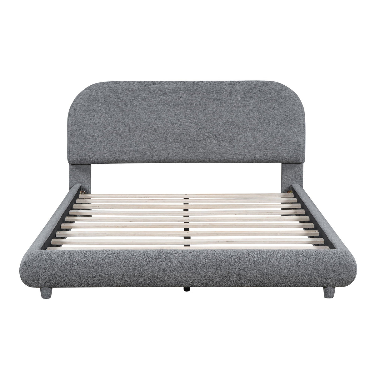Upholstered Platform Bed with Curve-Shaped Frame - Teddy Fleece - Beige or Dark Gray