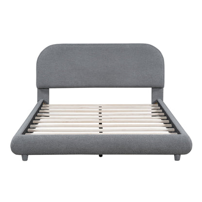 Upholstered Platform Bed with Curve-Shaped Frame - Teddy Fleece - Beige or Dark Gray