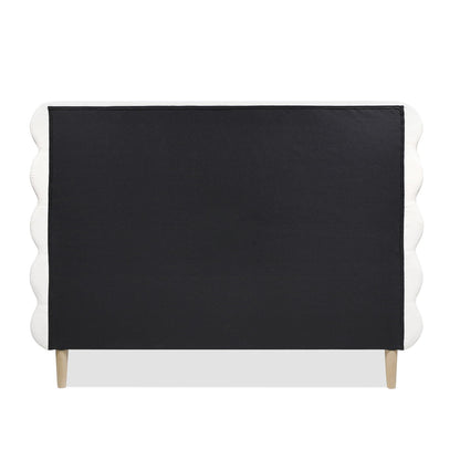 Modern Wavy Headboard Platform Bed with Upholstered Frame - White or Dark Green