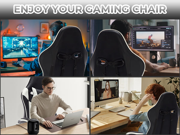 Ergonomic Gaming Chair with Footrest and Massage Lumbar Pillow – Black White / Black+Orange