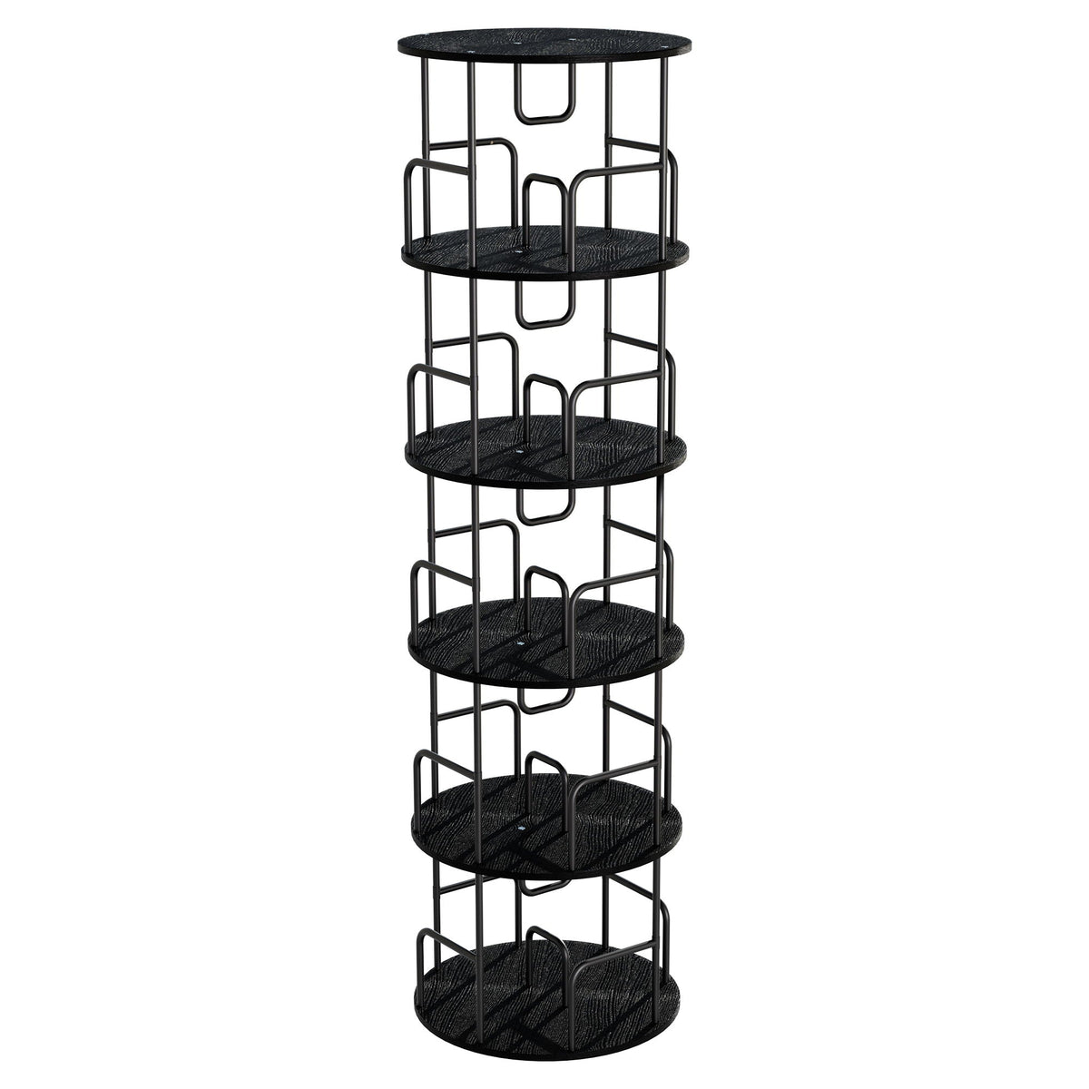 Rotating Bookshelf Tower 5 Tier Spinning 360 Degree Revolving Storage Shelf - Wood & Iron