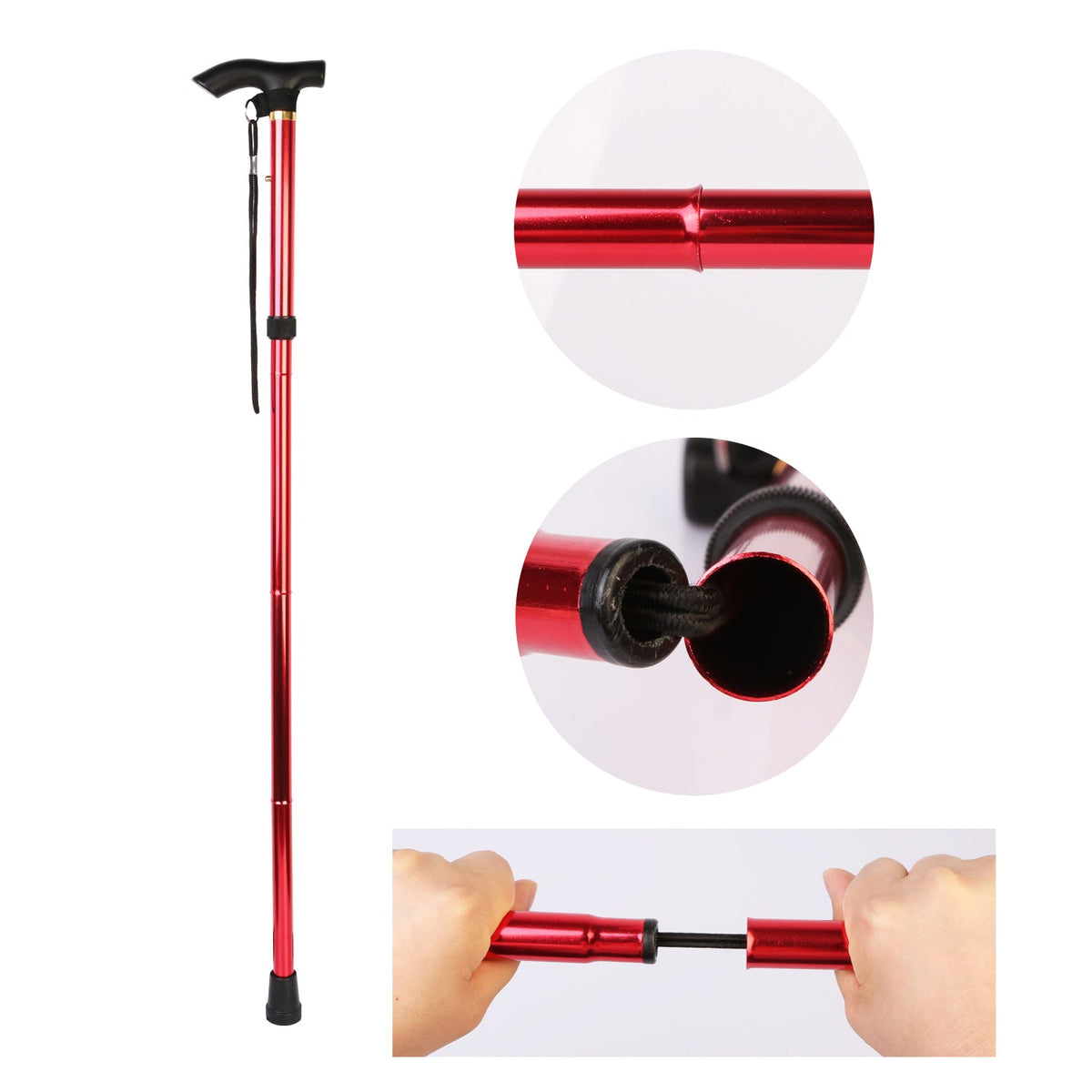 Walking Cane Aluminum Alloy Walking Stick Adjustable Folding Travel Hiking Stick Anti-Slip
