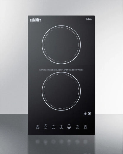 Summit Commercial CR2B15T1B 2-Burner Radiant Electric Built-In Cooktop, 1,200W Burners, Black Ceramic Glass, Digital Touch Controls