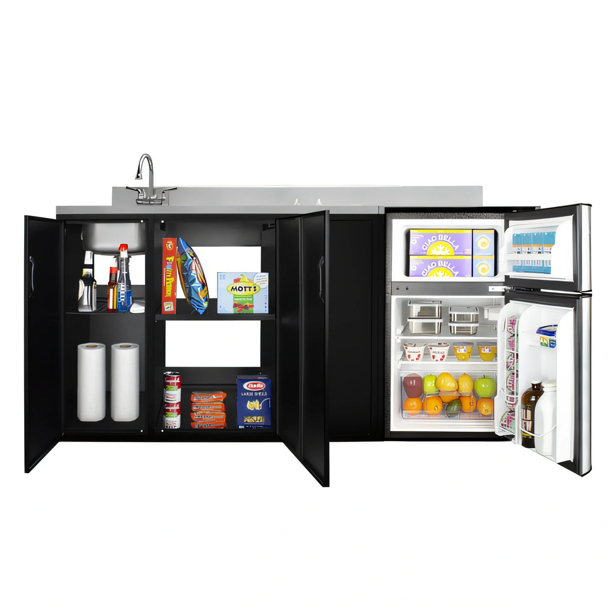 Summit Commercial Summit Appliance CK72ADASINKL ADA Counter-Height Kitchenette with 2-Burner Cooktop, Sink & 3.2 cu. ft. Refrigerator-Freezer