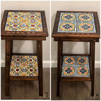Square Talavera Tile End Table | Handmade Mexican Wood Accent Table