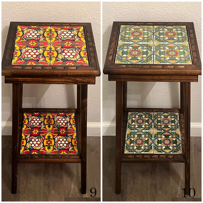 Square Talavera Tile End Table | Handmade Mexican Wood Accent Table