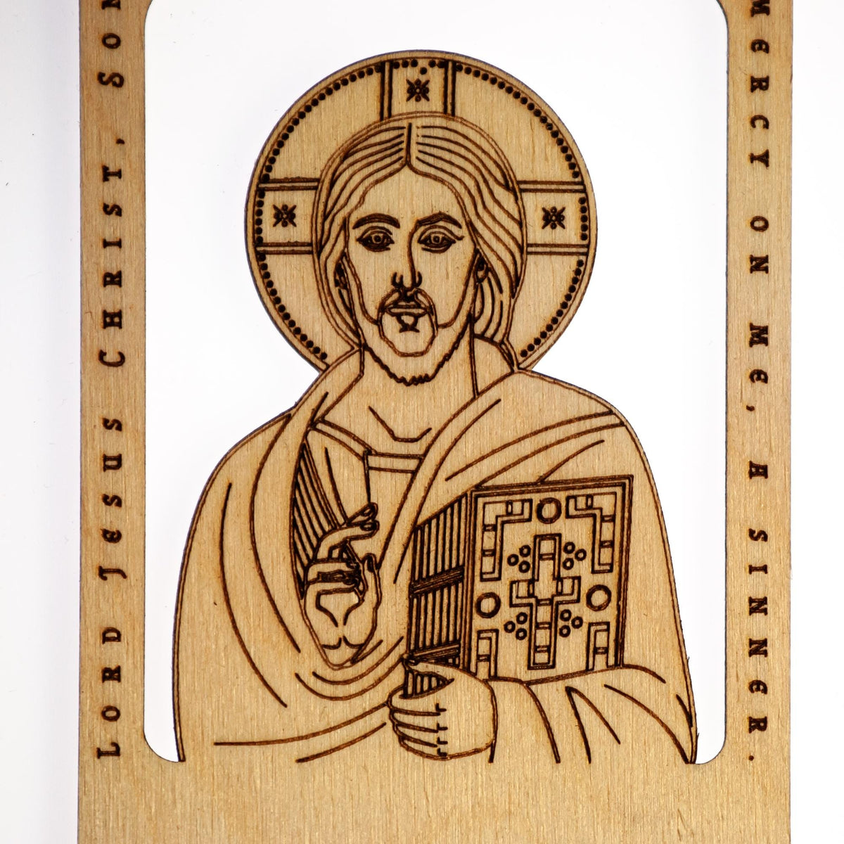 Wooden Jesus Prayer Phone Stand | Laser‑Engraved Baltic Birch | Made in USA | Christian Gift, Traditional Prayer Stand, Desktop Devotion