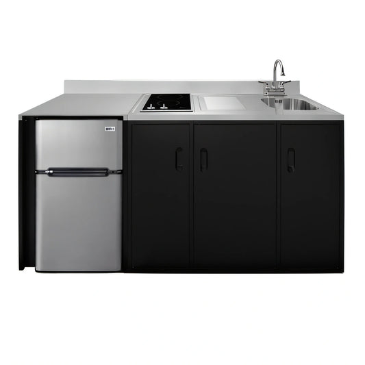 Summit Commercial Summit Appliance CK72ADASINKR 72-Inch ADA All-in-One Kitchenette, Sink, 2-Burner Cooktop, 3.2 Cu. Ft. Refrigerator-Freezer