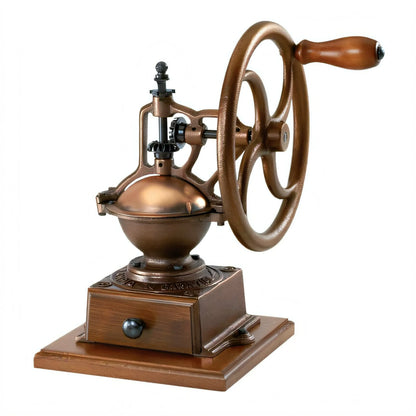 Omcan TRE SPADE 43680 Manual Flywheel Coffee Grinder, 100 g Hopper, Tempered Steel Conic Mechanism, Beech Wood and Cast Iron, Brown