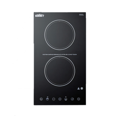 Summit Commercial CR2B15T1B 2-Burner Radiant Electric Built-In Cooktop, 1,200W Burners, Black Ceramic Glass, Digital Touch Controls