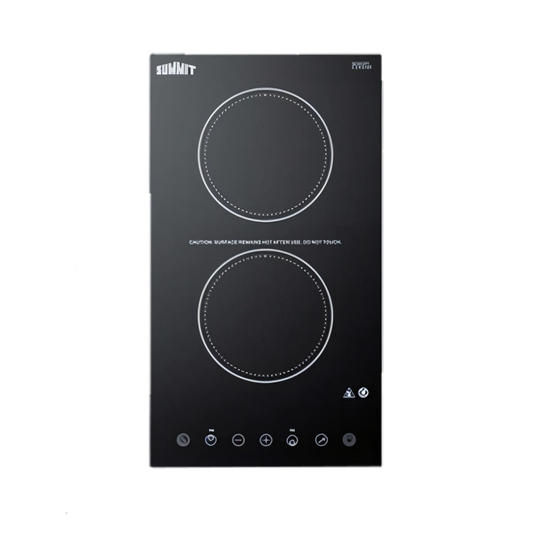 Summit Commercial CR2B15T1B 2-Burner Radiant Electric Built-In Cooktop, 1,200W Burners, Black Ceramic Glass, Digital Touch Controls