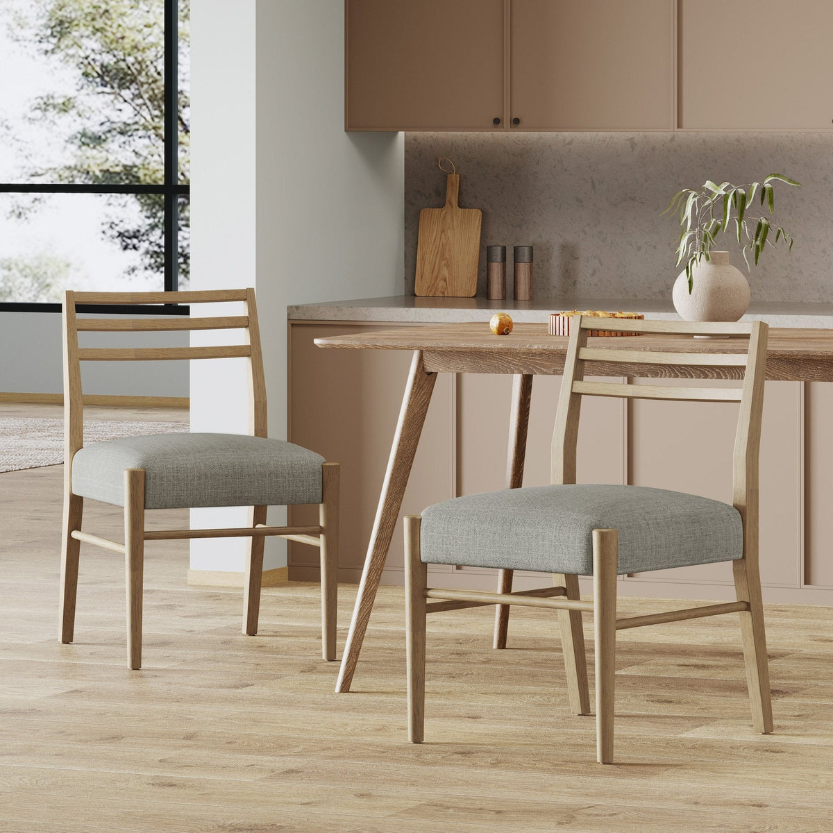 Pinnacle Dining Chair Set of 2 with Upholstered Seat - Beige or Grey